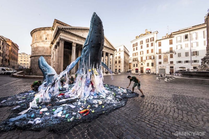 Greenpeace azione dimostrativa: due balene di fronte al Pantheon