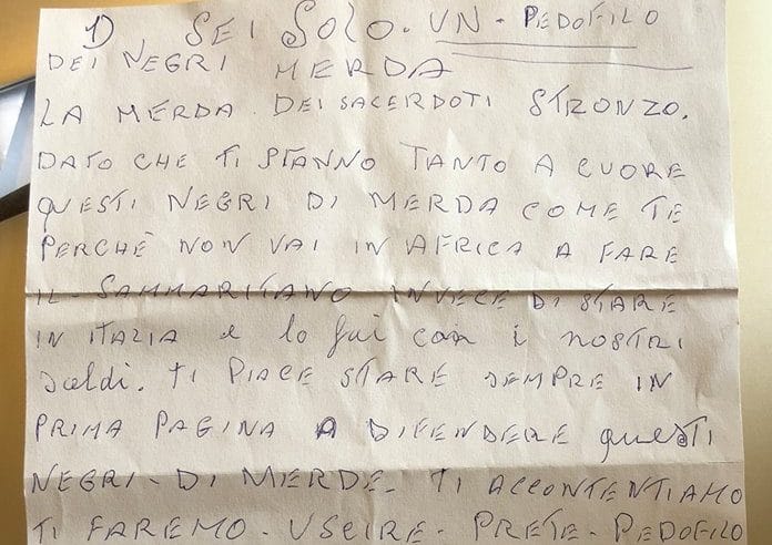 Due lettere con minacce e frasi razziste a parroco Vicofaro