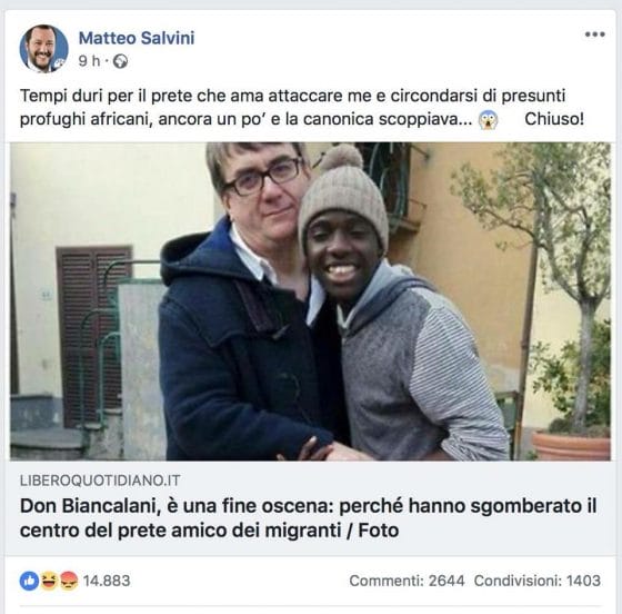 Diffamazione e calunnia: Don Biancalani querela Salvini