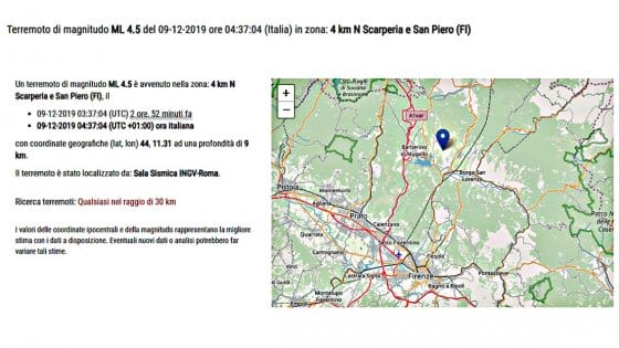 Terremoto 4.5 magnitudo in provincia di Firenze