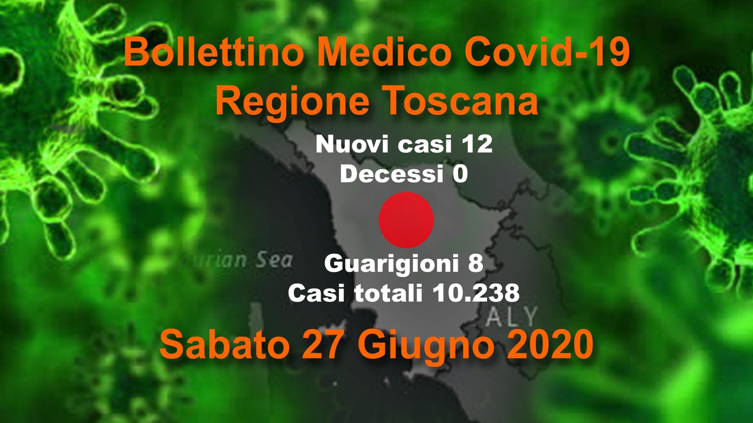 Coronavirus Toscana, 0 decessi, 12 nuovi casi, 8 guarigioni