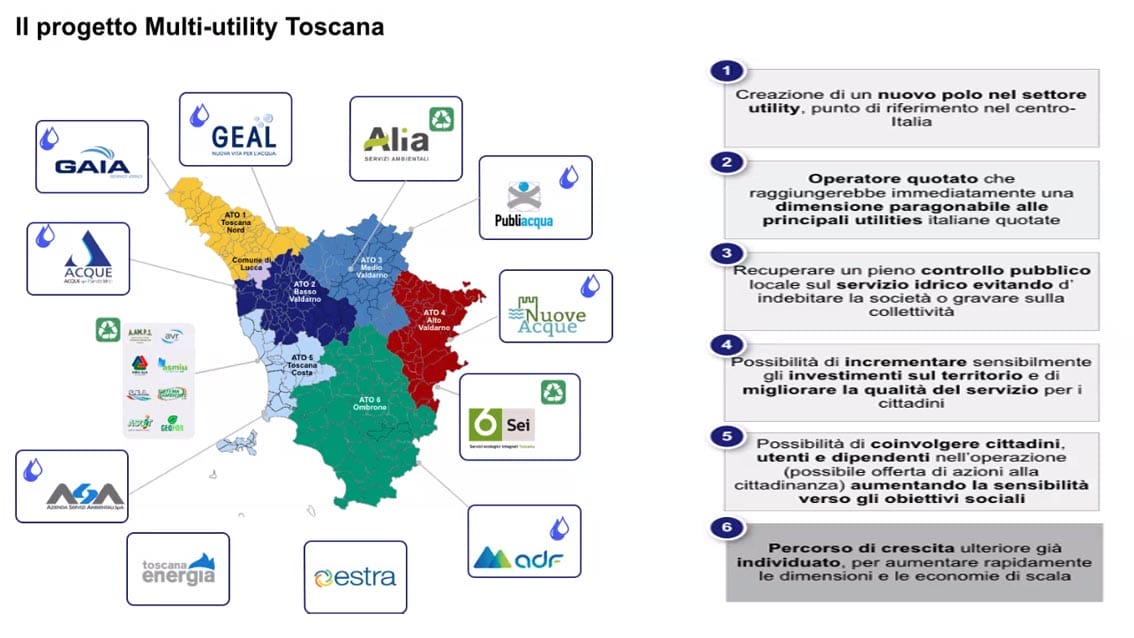 Multi-utility Toscana, al via il progetto della nuova holding