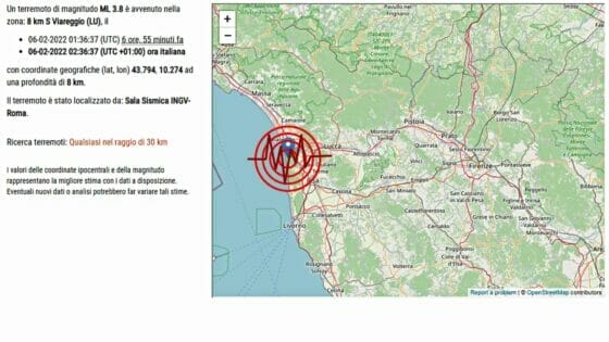 Viareggio, scossa di terremoto di magnitudo 3.8