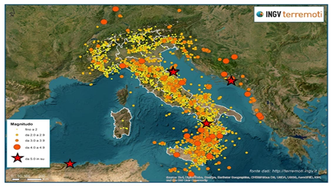 INGV: “Nel 2022 registrati oltre 16.000 eventi sismici in Italia”