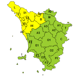 Piogge e temporali sul nord-ovest della Toscana, codice giallo